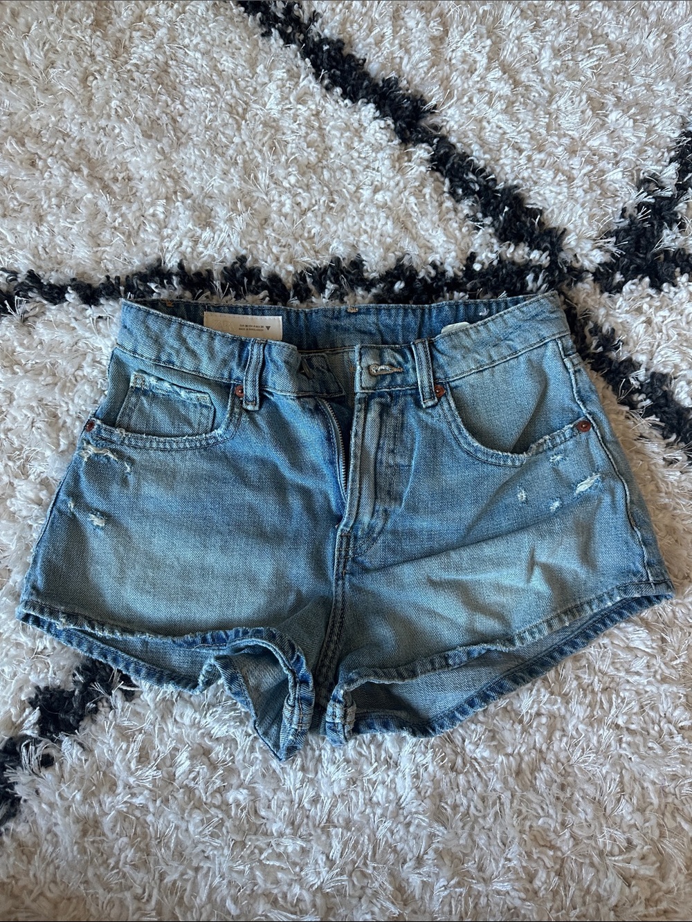 Zara High Waist Light Blue Distressed Denim Women’s Shorts